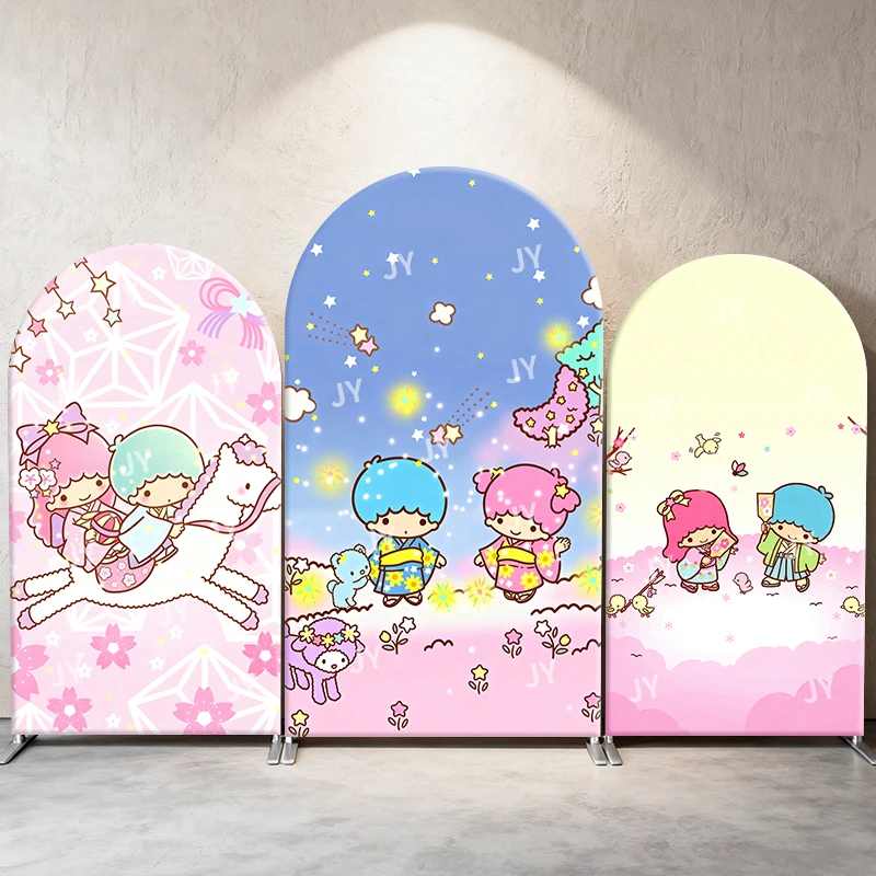 

Little Twin Stars Sanrio Arch Backdrop Cover Festival Starry Cherry Blossom Милый мультфильм День рождения и детский душ Фотобудка
