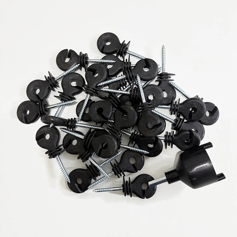 30 Pcs Electric Fence Insulators with Sleeve for Wooden Posts Self Tapping Ring Insulation Nail for Livestock Animal Farm Fence