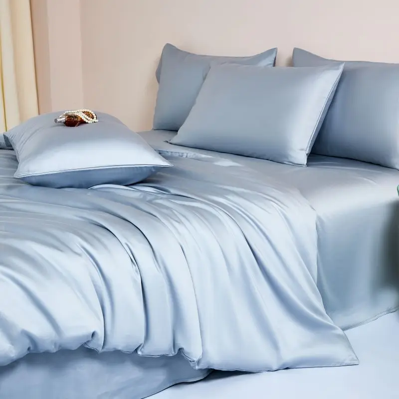 LF level 100 Austrian Lanjing Tencel 4-piece set for spring and summer, solid color, simple and silky, naked sleeping duvet cove