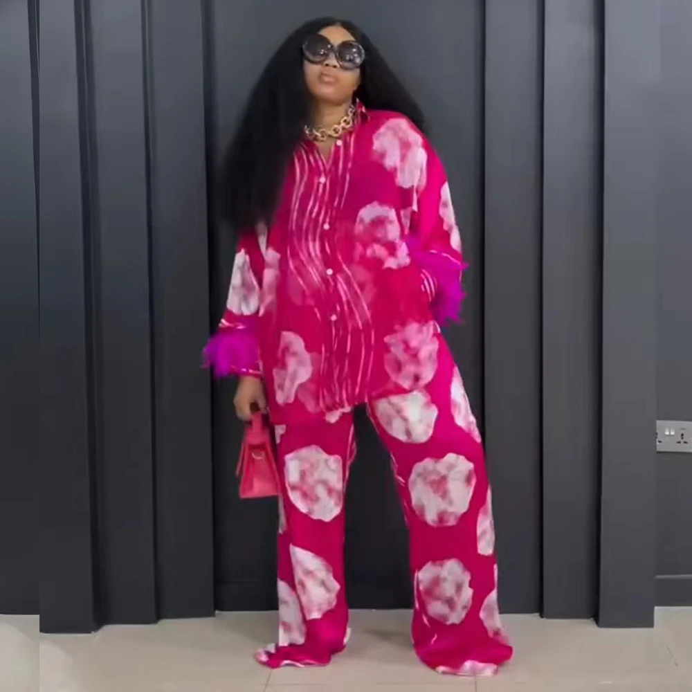 2025 Spring And Summer New Printed Tops Wide-leg Pants Fashion Elegant Two-piece Women's Suits Holiday Casual Party 2 Piece Set