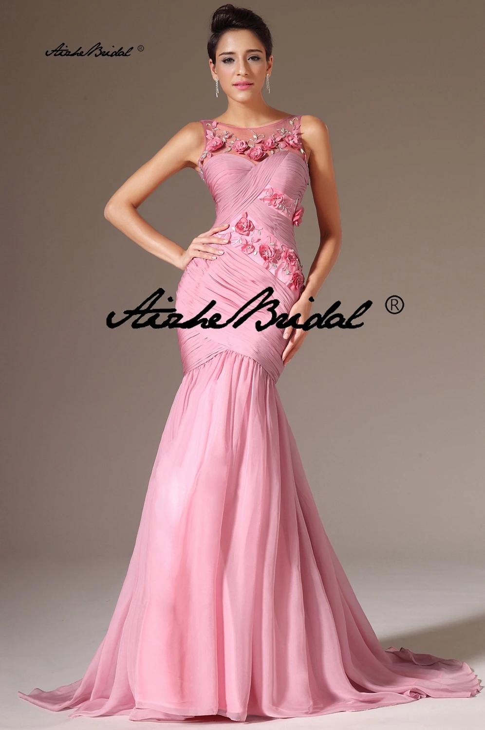 

Длинные вечерние платья русалки длиной до пола, плиссированные шифоновые вечерние платья с цветами ручной работы, мода