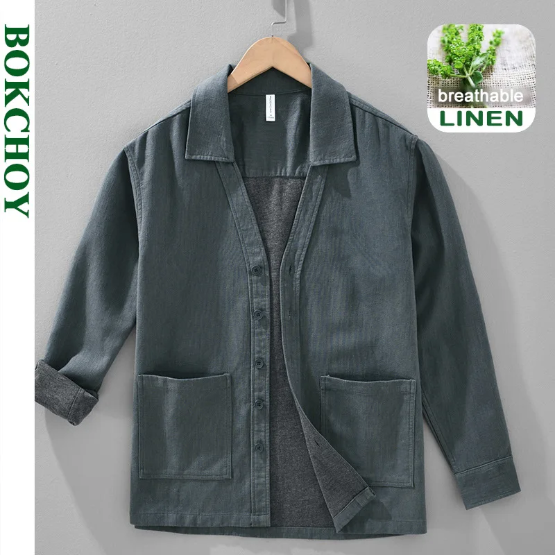 Autumn New Vintage Cotton Linen Loose Comfort Jackets for Men Seagull Collar Sense of Layering Streetwear Men Tops ECY2521