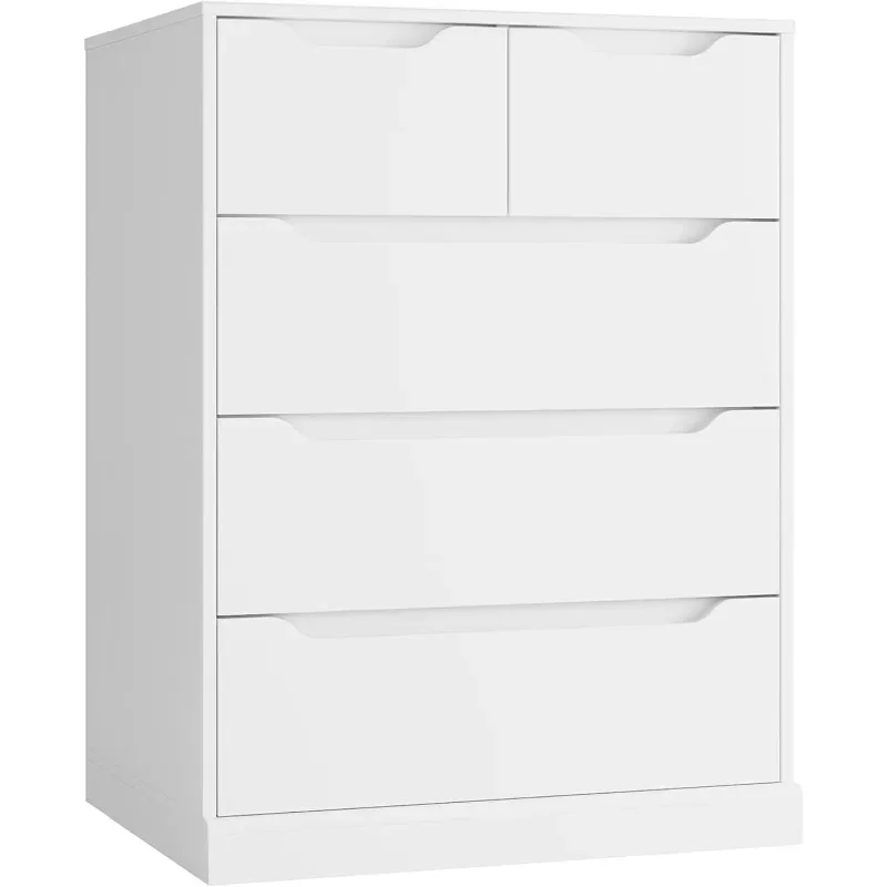 Modern 5 Drawer Dresser for Bedroom, Chest of Drawers with Storage, Wood Storage Chest Organizers with Cut-Out Handles,