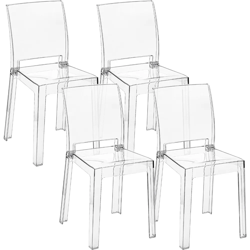 Set of 4 polycarbonate chairs, durable, detachable into 2 pieces, ergonomic seat, curved back, transparent