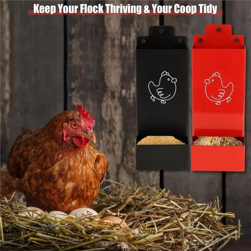 AAAN-2 Pcs Metal Automatic Poultry Feeder For Chickens & Birds - Hanging Grit Feeder For Coop Rainproof Openwork Design