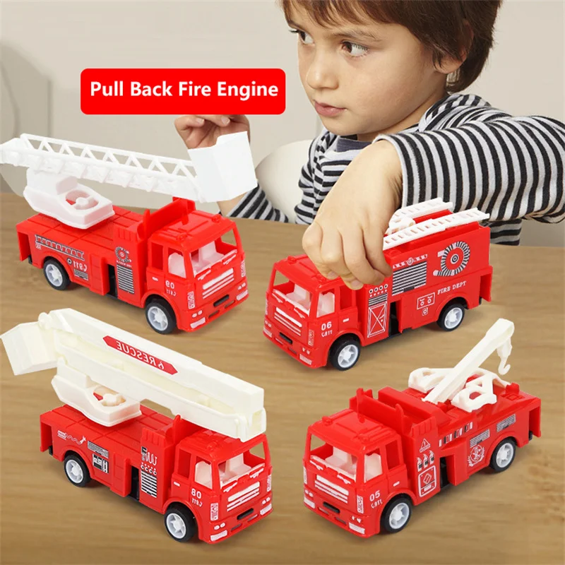 4Pcs Kids Toy Car Inertia Fire Engine Models Pull Back Vehicle Boys Toys for Children Ideal Gifts for Boys Kids