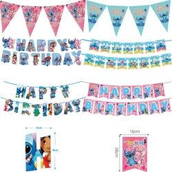 1Set/lot Lilo Stitch Theme Bunting Happy Birthday Flags Decorations Hanging Banner Baby Shower Events Party Supplies