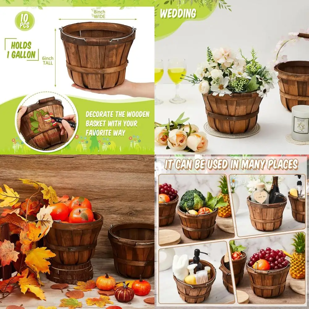 

Тёмно-коричневые круглые деревянные корзины для яблок, маленькие, с ручками, идеально подходят для подарков, фруктов, цветов и рукоделия