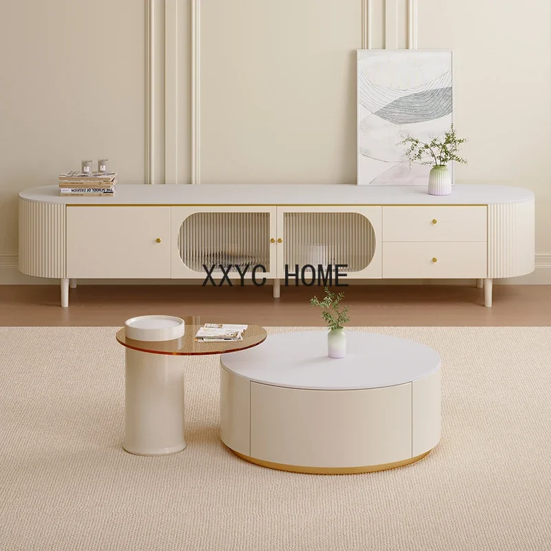 Каменная плита в кремовом стиле, шкаф для телевизора, светлый французский напольный шкаф для гостиной, журнальный столик для маленькой квартиры, комбинация шкафа для телевизора