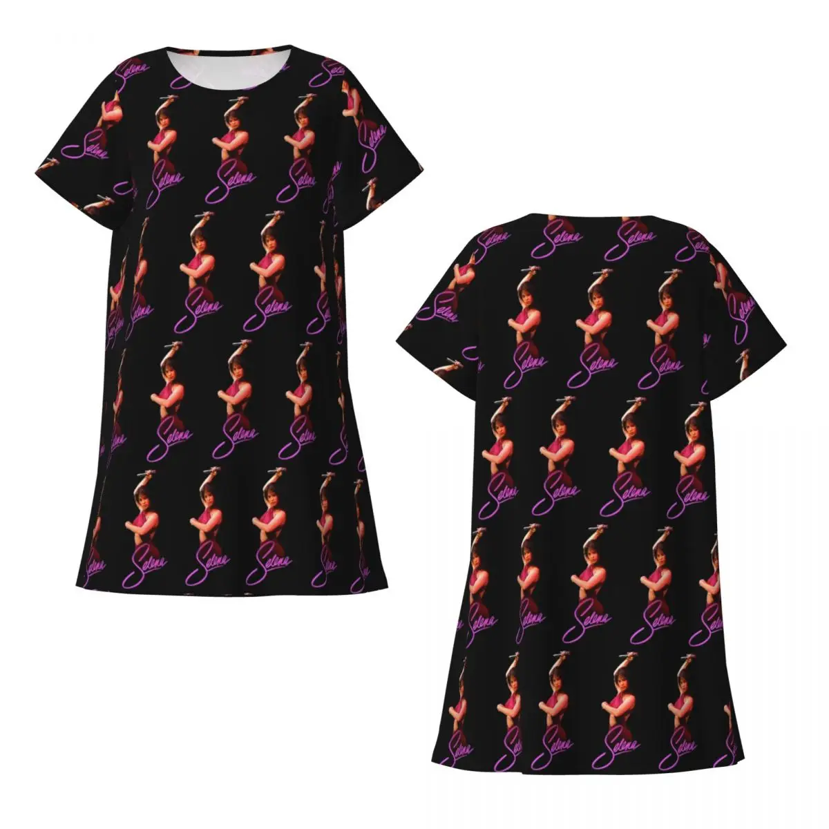 Popular Selena Quintanilla Singer Short Sleeves Nightdress Sleeping Sleepshirts Women Short Sleeve Nightgowns Loose Pajama Dress