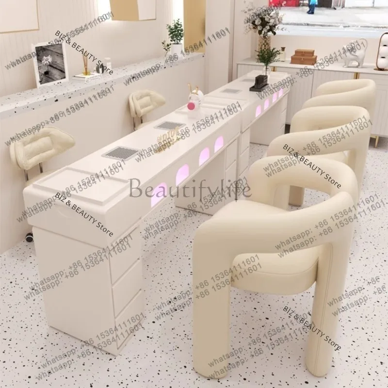 FG Dirt-resistant Dust-free Nail Tables with Baking Lamp Vacuum Cleaner Socket Nail Tables Cream-style Simple Furniture A Mesa J