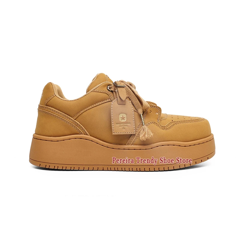 Summer Versatile Thick Soled Couple Casual Sneakers Retro Round Toe Platform Lace-Up Board Shoes Outdoor Men's Walking Shoes