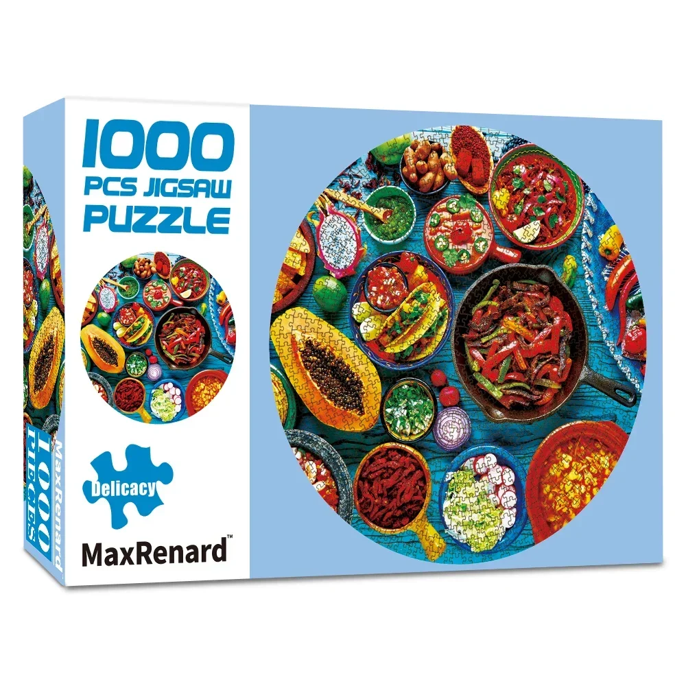 

MaxRenard Jigsaw Puzzles Round 1000 Pieces for Adults Delicacy Colorful Circular Puzzle Family Game Educational Gift Decoration