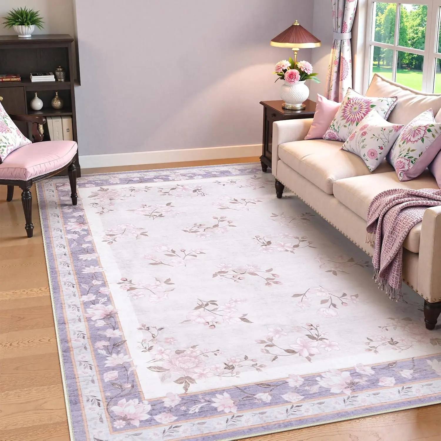Machine Washable Area Rugs avender Rug Girls Bedroom, Soft Ultra-Thin Nursery Girl for Living Room, Purple Rugs for Girls Room