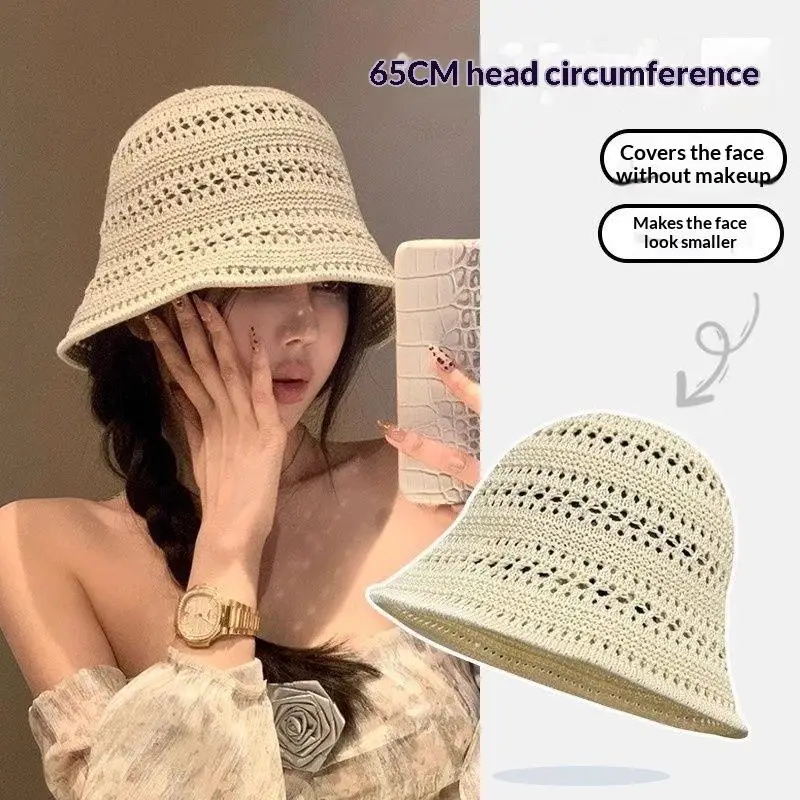 Women Hollow Out Straw Bucket Hat Breathable Sun Protection Face Slimming Design For Beach Outdoor Daily Wear