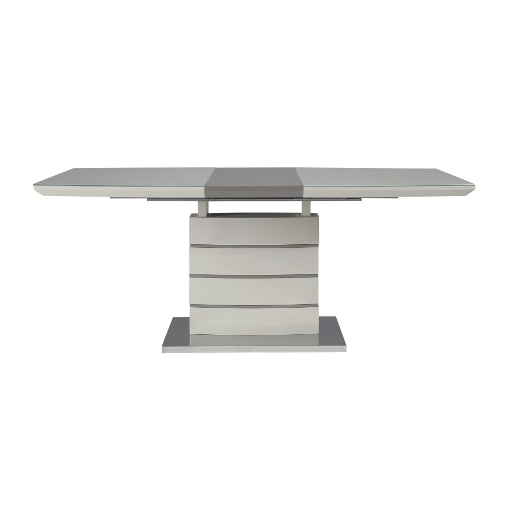 

A modern and stylish 5-piece dining table set with self storage leaves and 4 side chairs, featuring modern restaurant furniture