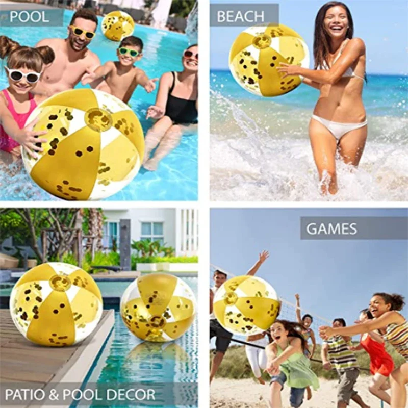 Water Play Inflatable Party Favors Pool Toys Portable Water Sports Toys PVC Summer Fun Photo Props Glitter Confetti Beach Ball