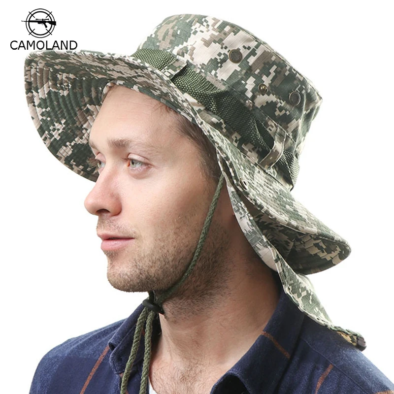 CAMOLAND Bucket Hat With Neck Cover Quick Dry Large Brim Fishing Hat Outdoor Sports Jungle Hiking Hat Men Fishermen Sun Hat Cap