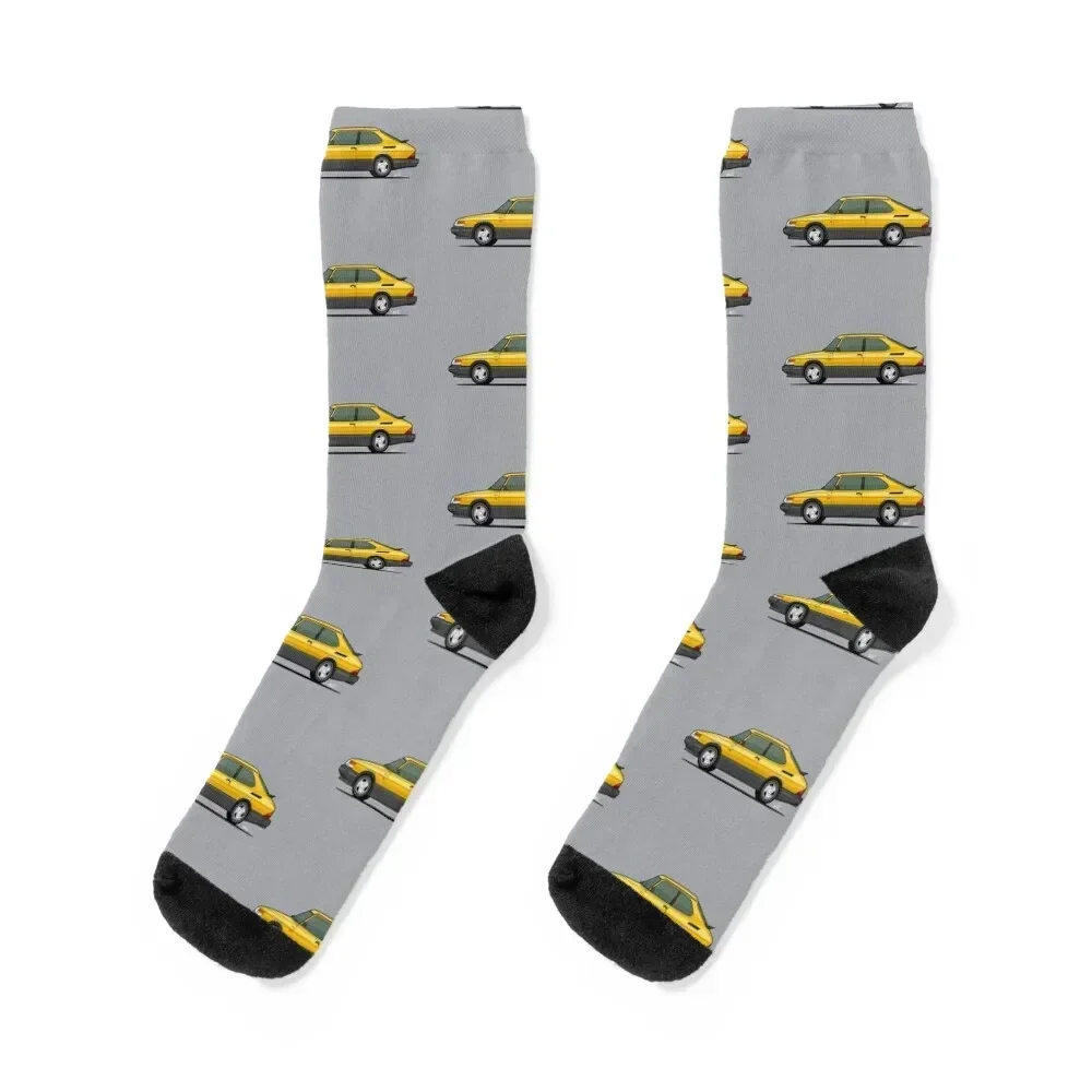 Saab 900 Turbo single side view illustration - Yellow Socks golf retro winter gifts Socks Girl Men's