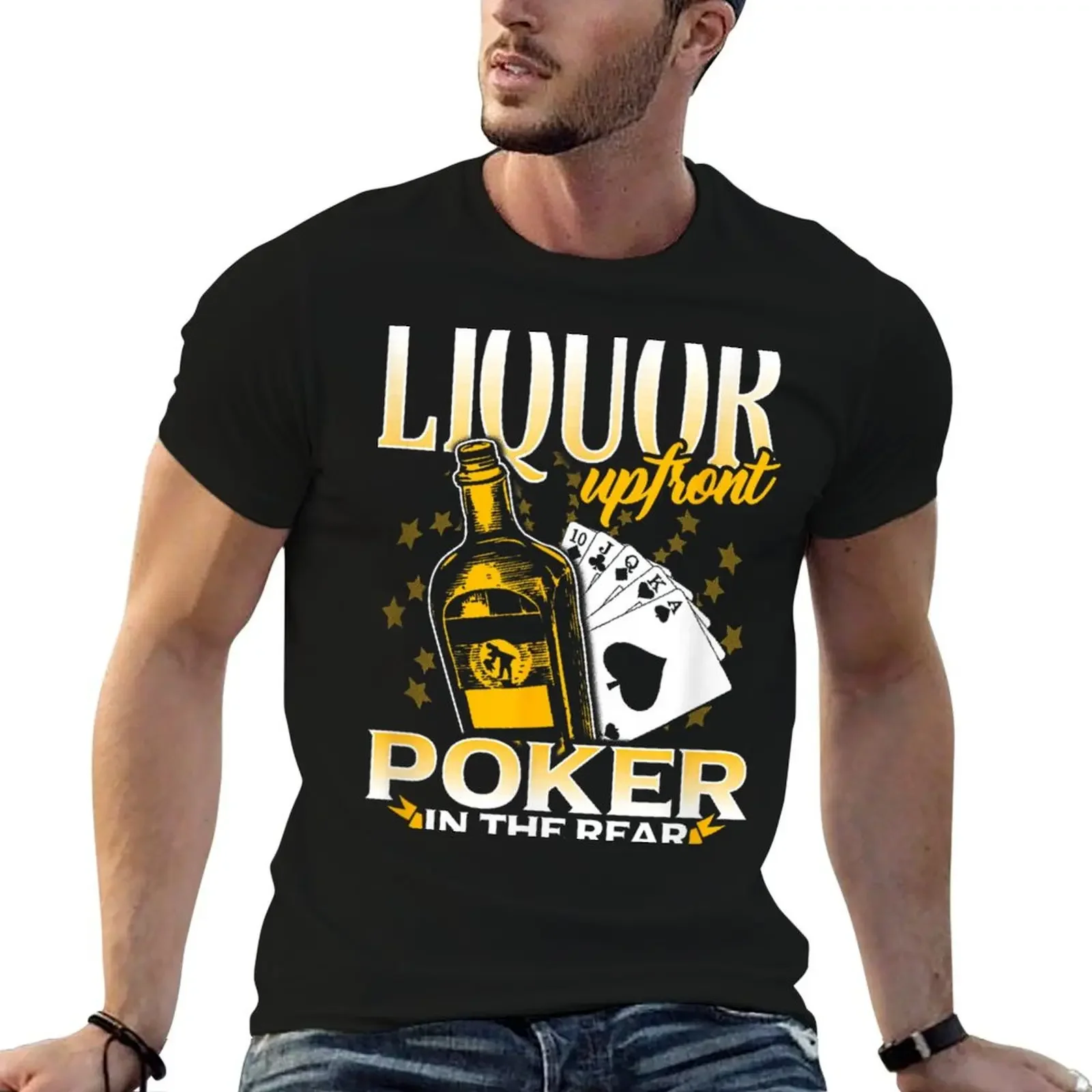 Liquor Up Front, Poker In He Rear! Poker T-Shirt anime tshirt Blouse kawaii clothes blacks luxury clothes men