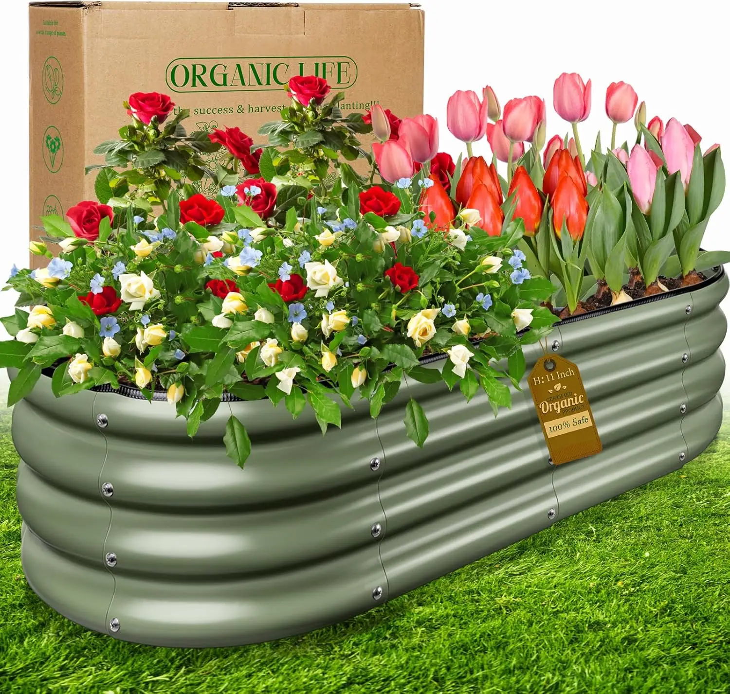 

Olive Green 4x2x0.9ft Raised Garden Bed, Deep Metal Garden Bed, Large Galvanized Raised Garden Beds Outdoor, Raised Plan