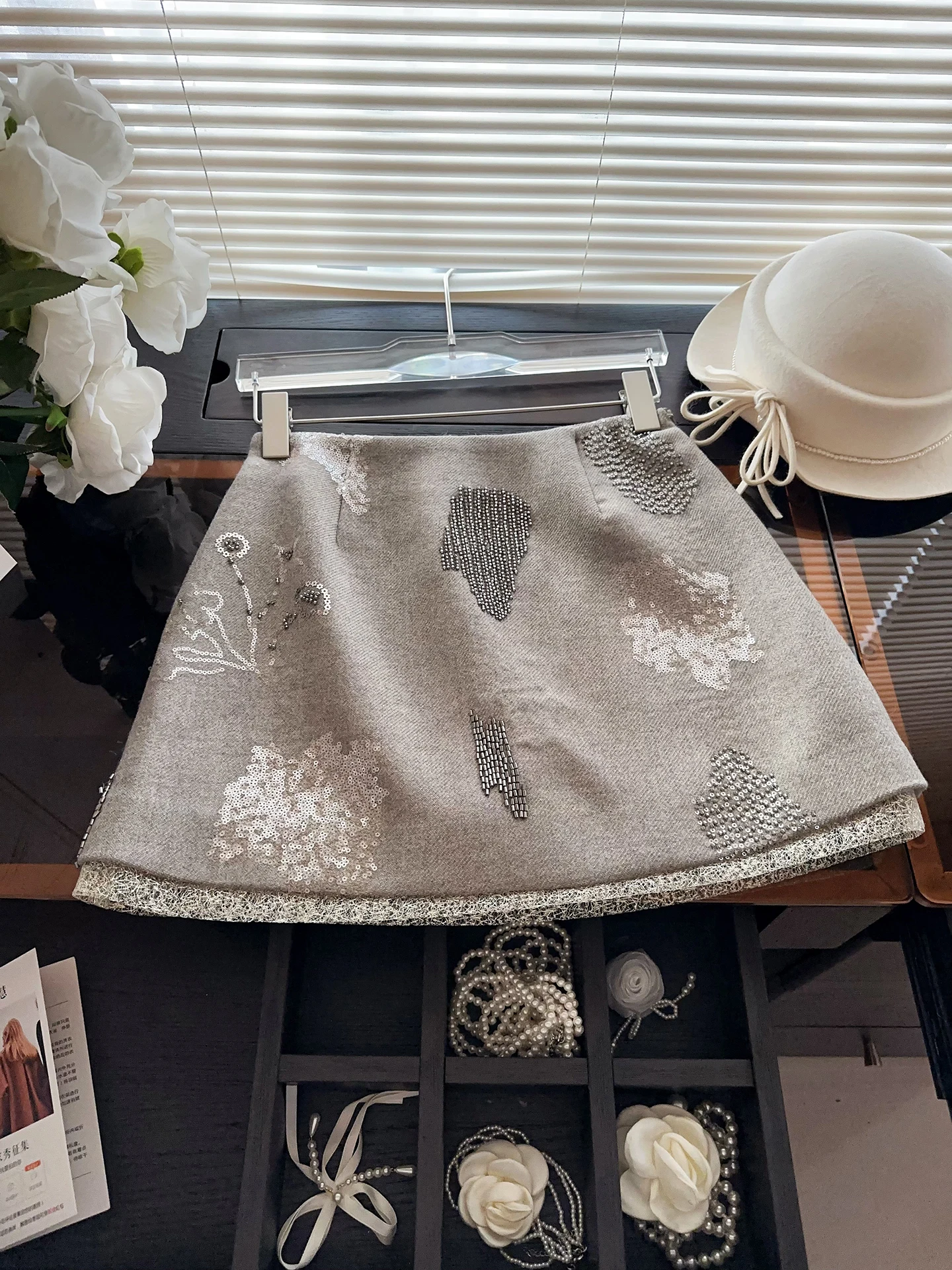 

Ele High-Waist A-Line Skirt with Se Pants Embroidered Belt Women's Winter Faion Casual Warm Polyester Skirt