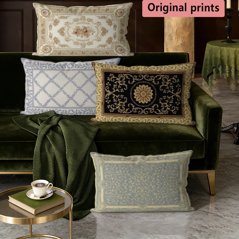 Vintage-Kissenbezüge mit Blumenmuster aus Jacquard, rechteckig, geeignet für Sofa, Schlafzimmer, Auto, Kissenbezug, rechteckiges Rückenkissen