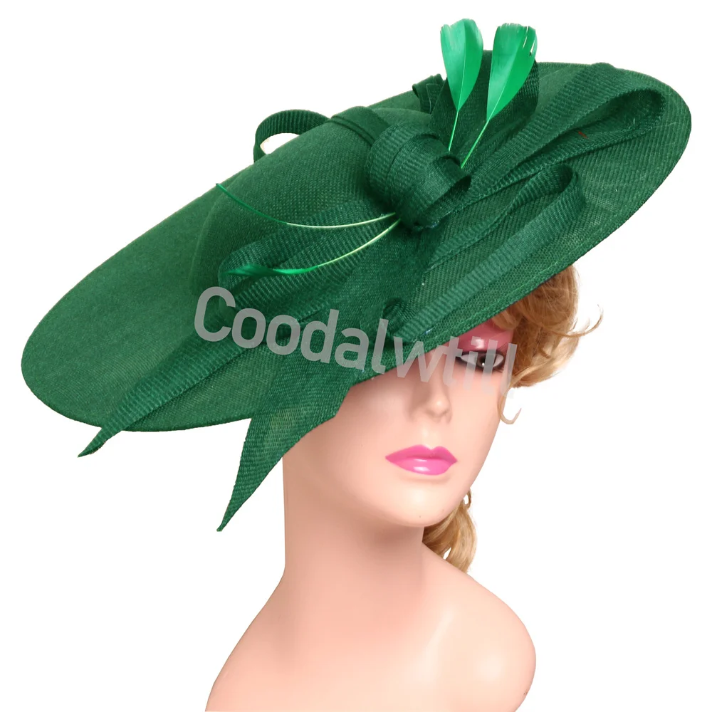 

Royal Ascot Big Fascinator Hat Headband Women Green Wedding Derby Large Headpiece Bride Chic Headwear Party Event Chapeau Cap