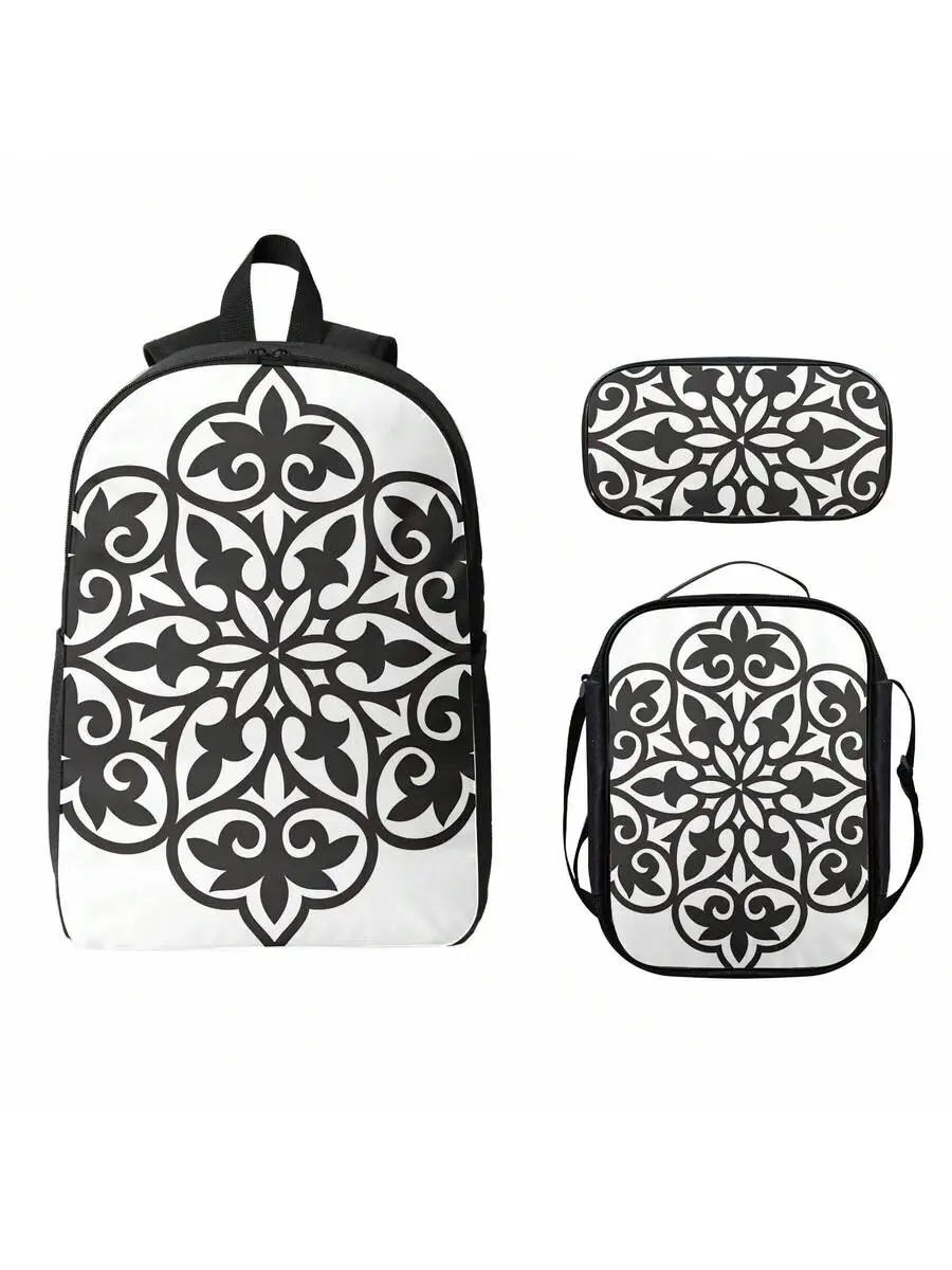

Ornate Floral Pattern Backpack Set With Pencil Case And Lunch Bag