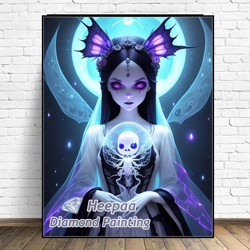 Gothic Witch Girl With Flowers 5d Diamond Painting Kits Halloween Dark Wizard Woman Horror Art Cross Stitch Mosaic Room Decor