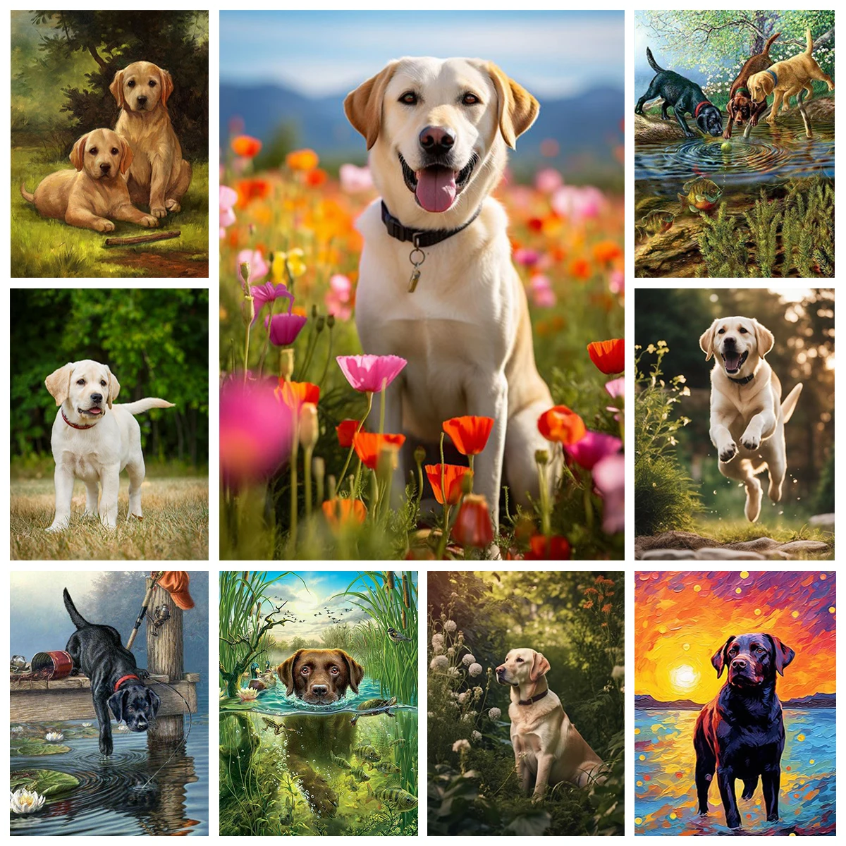 

Labrador 5D Diamond Painting Living Room Bedroom Home Healing Cute Wall Decoration Diamond Embroidery Parent Child DIY Gift