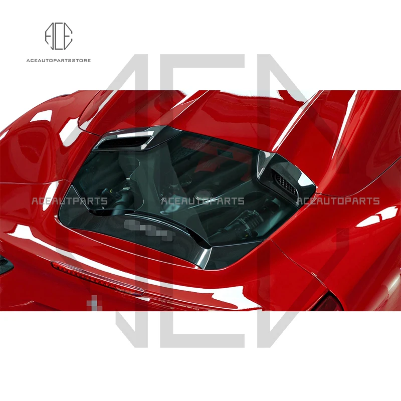 C style Real carbon fiber transparent rear Engine Hood Vent Cover tail hood For Ferrari 488 Open canopy version hood car