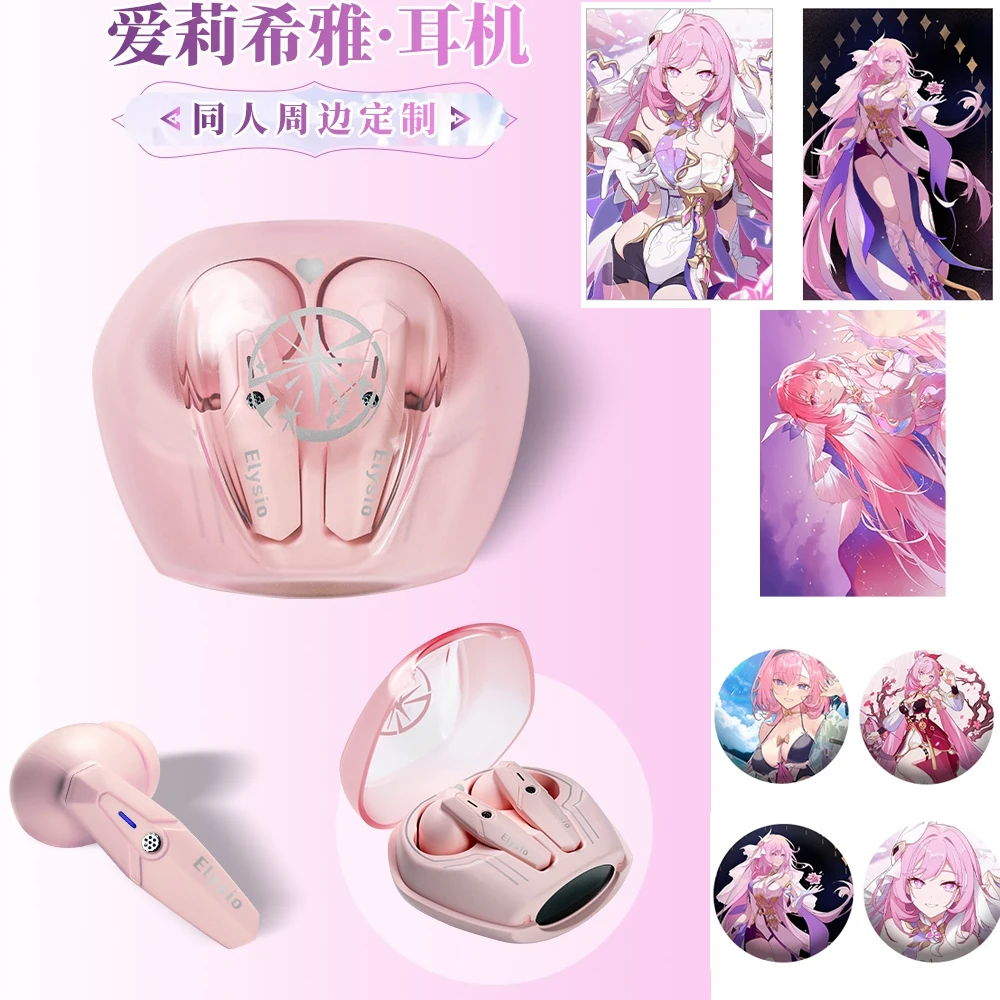 

Anime Game Elysia Cosplay Wireless Earbuds Honkai Impact 3 Cos Noise Reduction Bluetooth Earphones 5.3 HD For Android Gifts