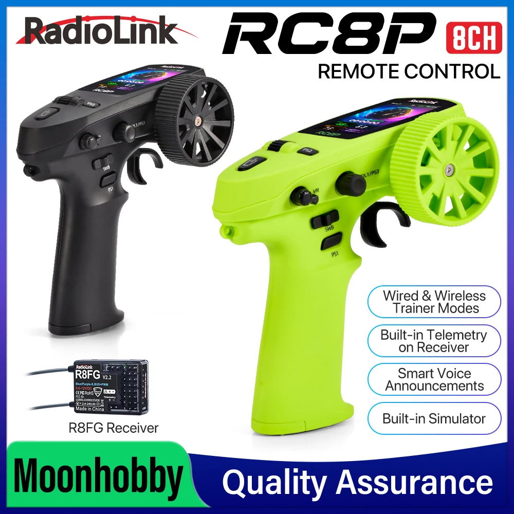 RadioLink RC8P Transmitter 8-Channel Radio Trainer Modes Built-in Simulator Smart Voice with R8FG Gyro Receiver For All RC Cars