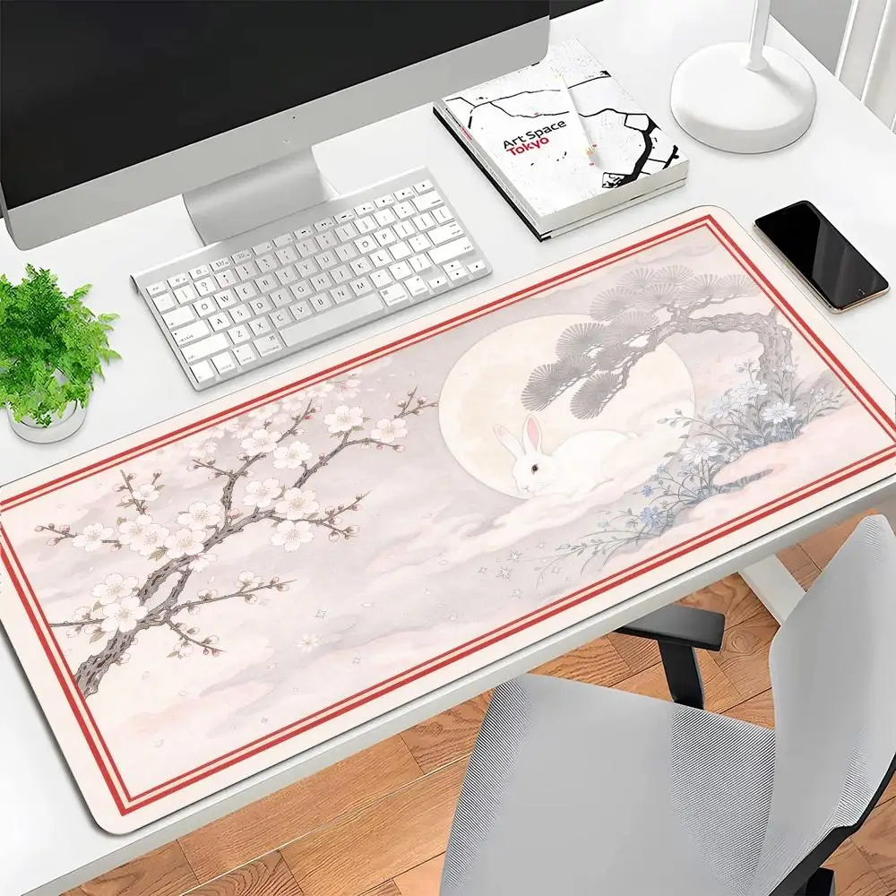 Japanese Moon Weasel Sakura Desk Mat Mouse Pad Smooth Cloth Surface Non Slip Base For Home Decor