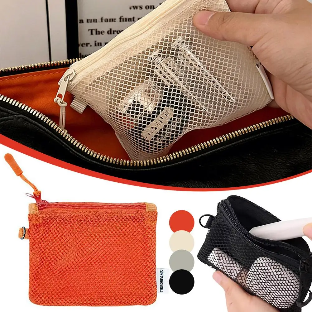 Mini Mesh Makeup Storage Bag Double-Layer Zipper Coin Purse Portable Travel Organizer for Lipstick Cards Earphone Multi-Purpose