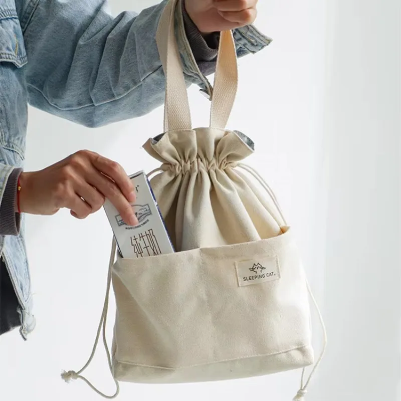 Drawstring Lunch Insulated Bag Portable Large Capacity Thickened Lunch Tote Bag for Students Office Workers Food Storage