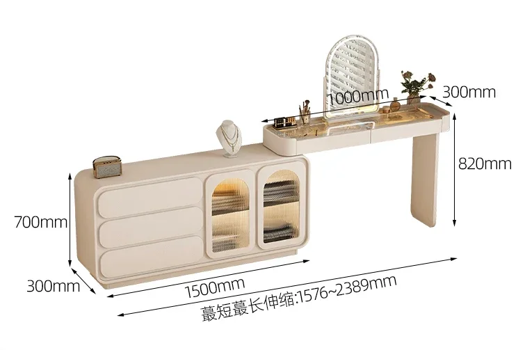 

Telescopic corner dresser storage cabinet integrated