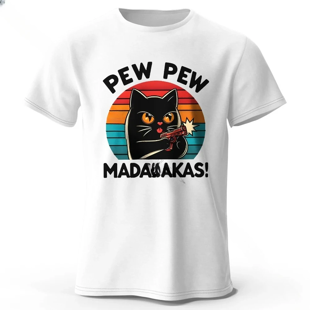 تي شيرت لطيف مطبوع عليه رسومات الشعار المبتكرة على شكل قطة 100% قطن، تي شيرت فائق النعومة برقبة دائرية وأكمام قصيرة للرجال والنساء