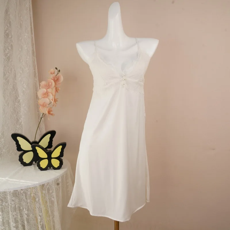 

Women Beaded Nightdress Sexy Lace Chemise Nightgown Sleepwear V Neck Slip Babydoll Lingerie Sleep Dress Sexy Costume