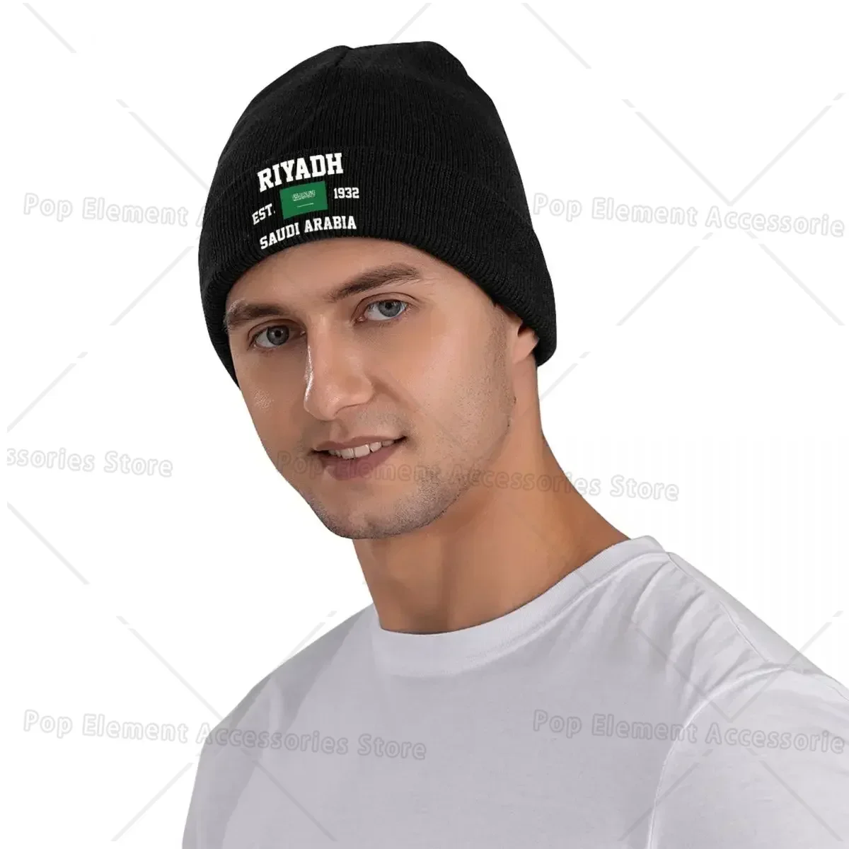 Saudi Arabia Flag Knitted Hat Women\'s Men\'s Beanies Winter Hat Acrylic EST.1932 Riyadh Casual Cap