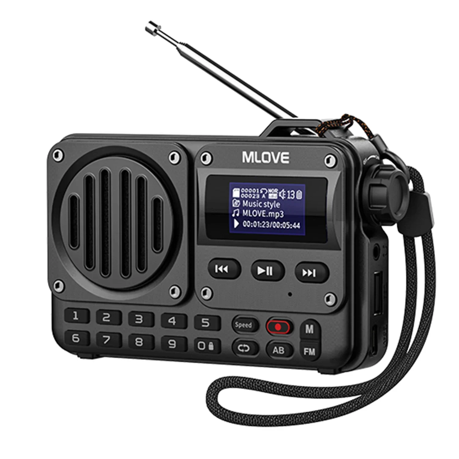 مكبر صوت بلوتوث محمول فائق من راديو FM من MLOVE، شاشة عرض LCD، هوائي، مدخل AUX، قرص USB، بطاقة TF، MP3