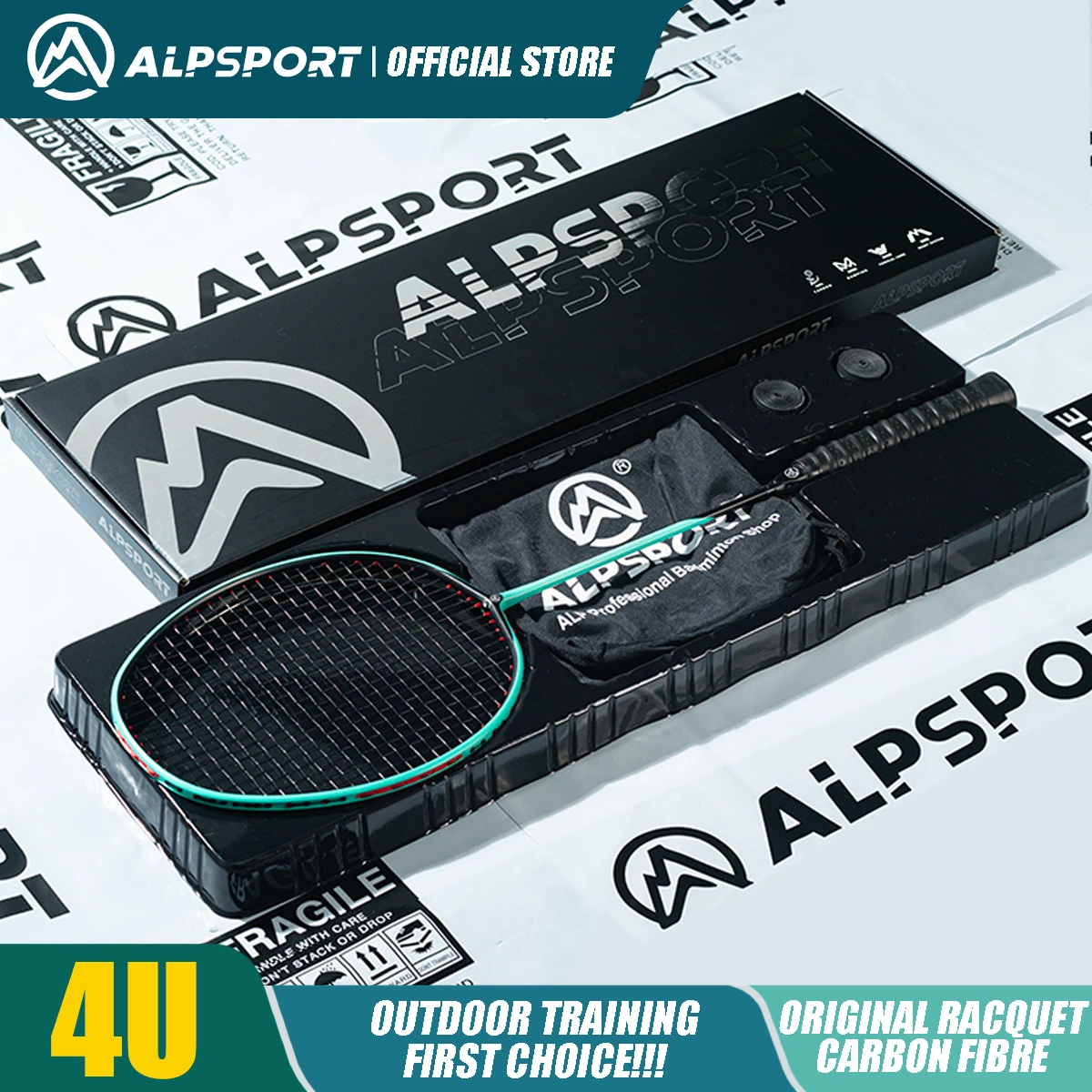 Alpsport V5-2.0 Versão actualizada 4U Totalmente em fibra de carbono Profissional Raquetes de Badminton Raquetes intermédias e avançadas Clube de Badminton de Raquete Única