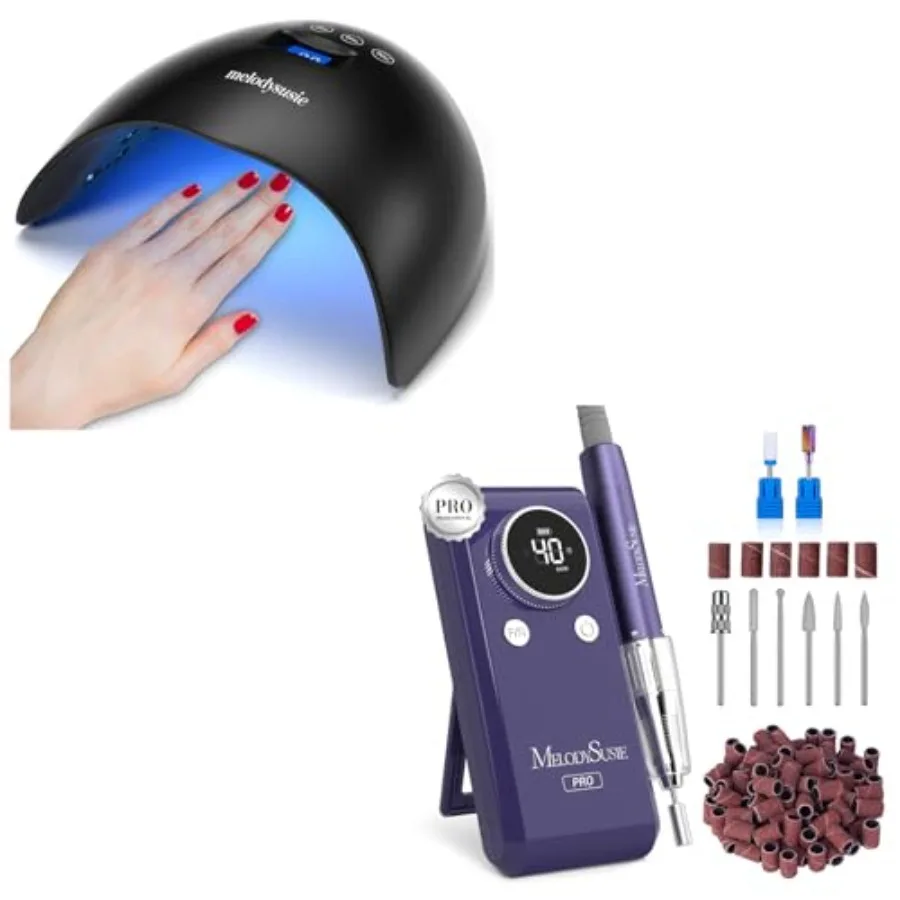 

48W LED UV Nail Lamp Black 2 in 1 Professional Nail Drill Kit 40000 RPM MB420G Purple