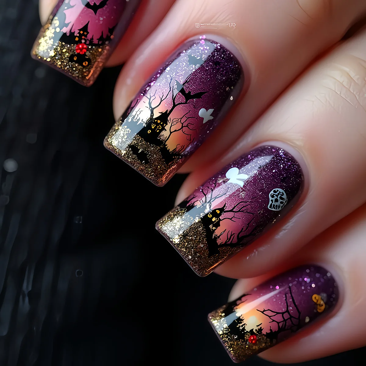 24 قطعة شبح اليقطين مجموعة الأظافر كاذبة هالوين موضة شبكة العنكبوت الأسود قصيرة الباليه الصحافة على رسومات أظافر قابلة لإعادة الاستخدام نعش أظافر وهمية