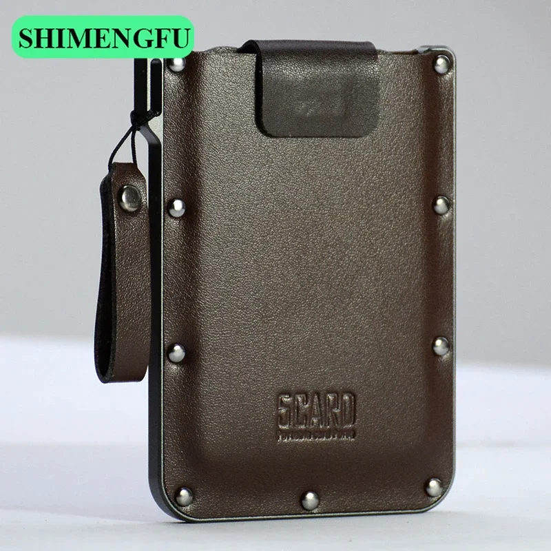 Slim Genuine Leather Credit Card Holder for Men Anti-RFID Aluminum Wallet Business Cardcase Key Coin Purse