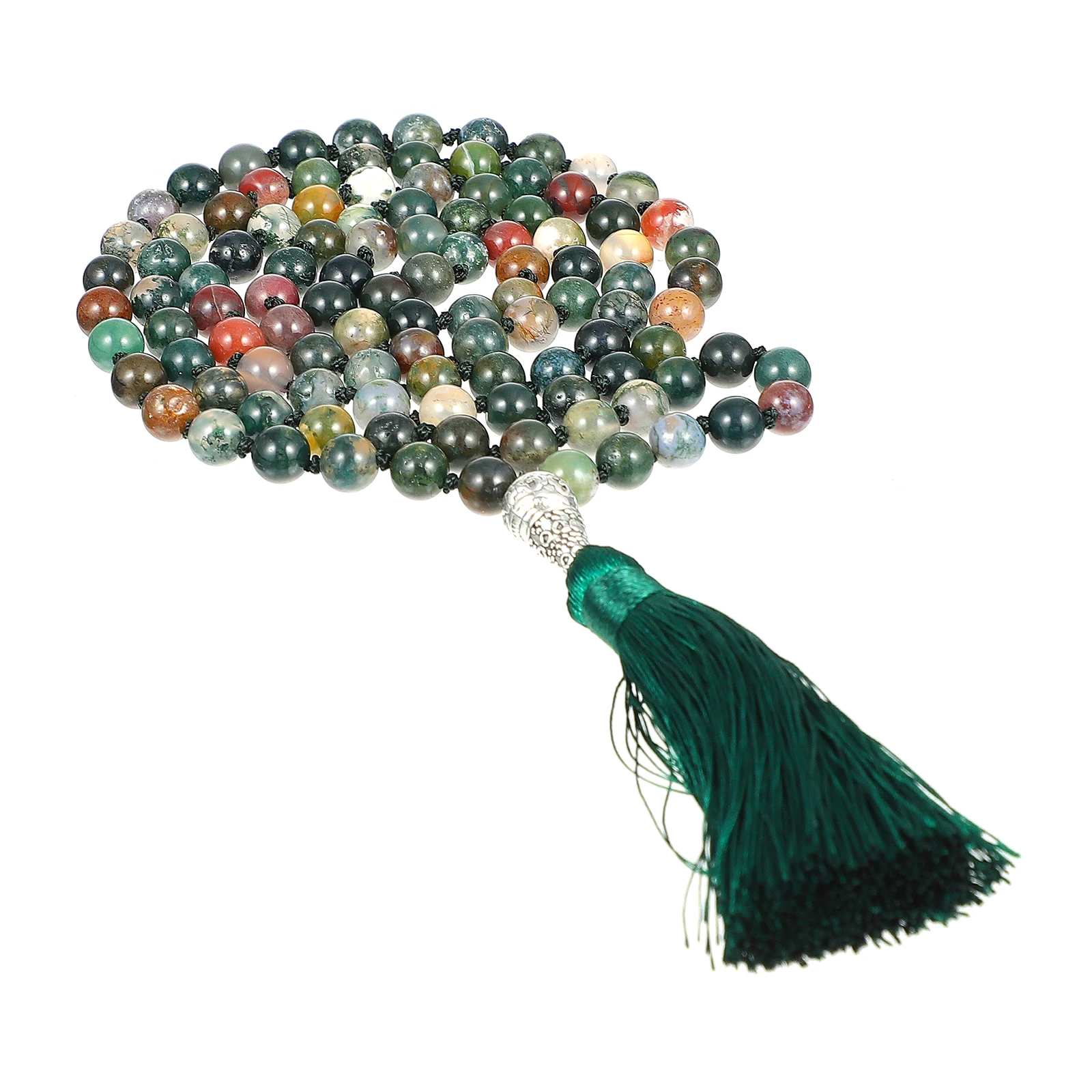 

Long Bracelet Natural Gemstone Beads Alloy Wrap Bracelets for Men Women Stone Beaded Meditation Tassel Necklace Bohemian Long