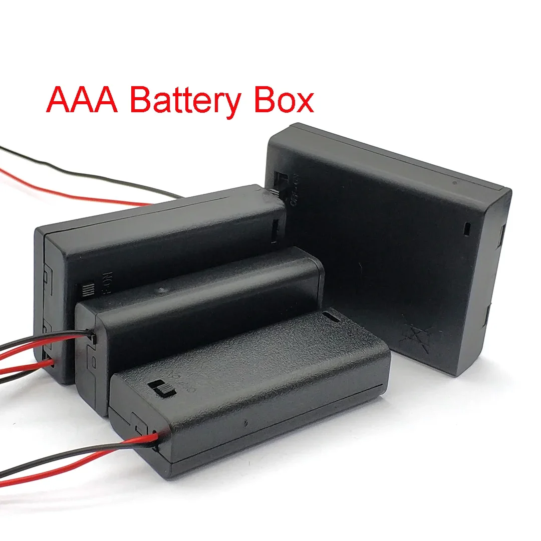 Caja porta baterías AAA con cables con cubierta para interruptor de encendido/apagado contenedor de baterías estándar de 2 3 4 ranuras