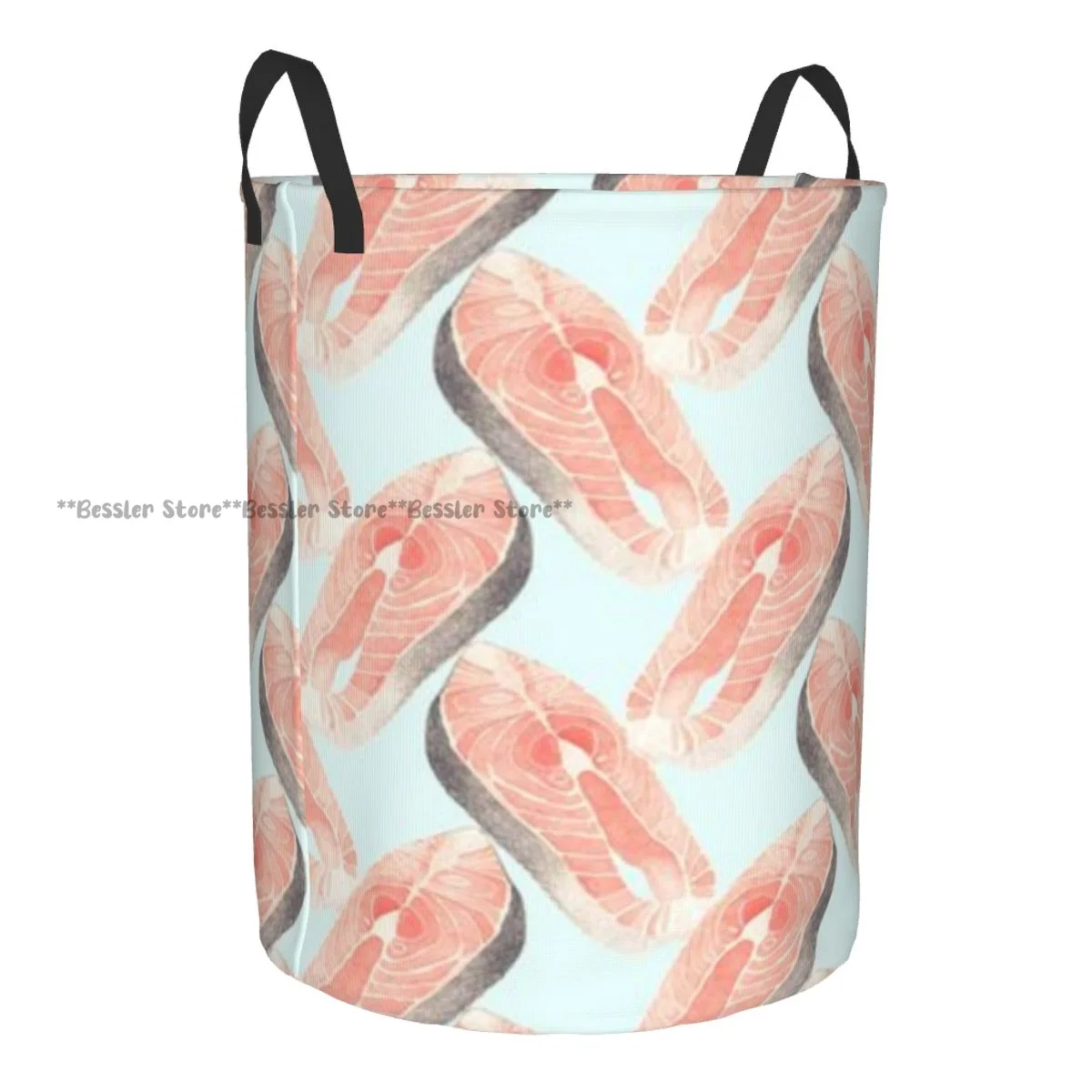 Salmon Slice Seafood Marine Cuisine Pattern Laundry Basket Folding Dirty Clothes Toys Storage Bucket Household