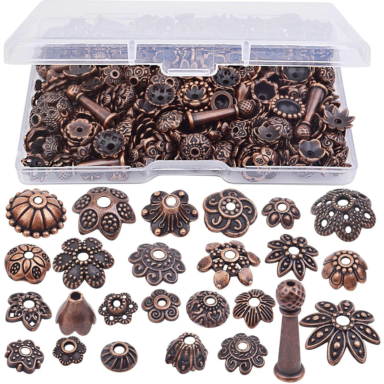 

120 грамм, ассорти: колпачки для бусин, колпачки-цветы из тибетского сплава, разделительные бусины, фурнитура для украшений для изготовления ожерелий, браслетов и поделок своими руками